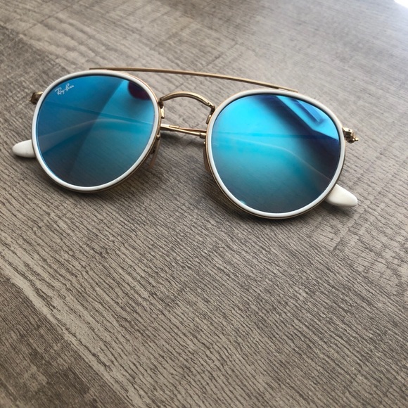 Ray Ban- Blue/Gold Round Double Bridge Sunglasses - Picture 4 of 4